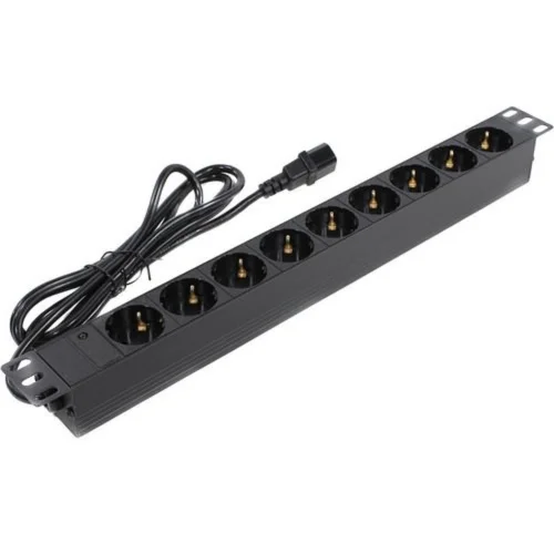 Exegate EX280852RUS Блок розеток ExeGate ServerPro PDU-19H906 Al-9S-C14-2.5, 19,1U,алюм, 9Schuko, кабель с C14 2.5м