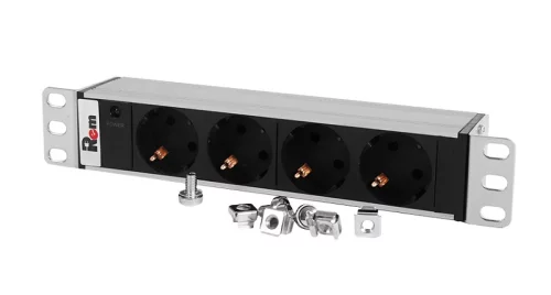 Блок розеток Rem-10 без шнура с инд., 4 Schuko, вход IEC 60320 C14, 10 A, алюм., 10
