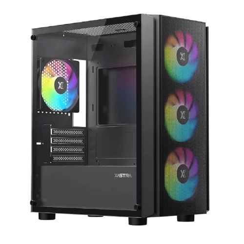 XASTRA Корпус A402M 4FRGB Black mATX/Mesh/full-size TG/4x120mm FRGB fans/ A402M-4FC12F-BK