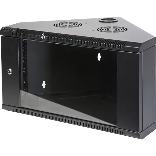 Шкаф настенный угловой, 6U 600x430, стеклянная дверь, черный, I -CBWTG-6U-6x4-BK (TWT-CBWTG-6U-6X4-BK)