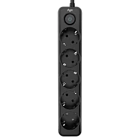 Cетевой фильтр AGNI плоский TP-FD5E-5m-black, 5 розеток Schuko, чёрный, кабель 5 метров, мощность нагрузки 4000 Вт, 16А, заземление, защита от короткого замыкания, сечение кабеля 3 х 1.5 кв.мм., разме