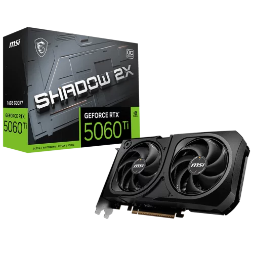 Видеокарта MSI RTX5060Ti SHADOW 2X OC PLUS 16GB GDDR7 128bit 3xDP HDMI 2FAN RTL (RTX 5060 TI 16G SHADOW 2X OC PLUS)