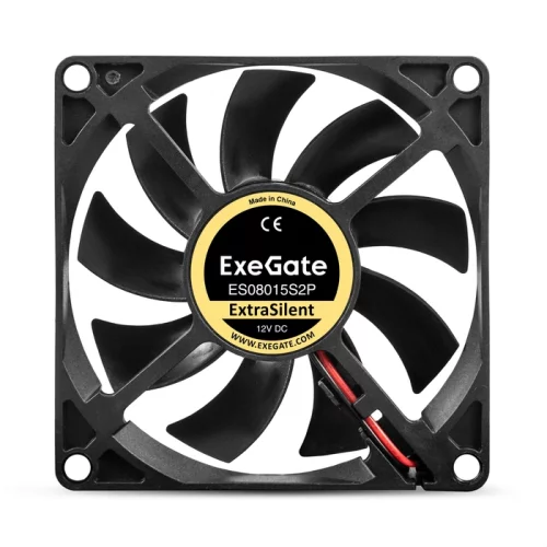 Exegate EX295233RUS Вентилятор 12В DC ExeGate ExtraSilent ES08015S2P (80x80x15 мм, Sleeve bearing (подшипник скольжения), 2pin, 1600RPM, 16,5dBA)