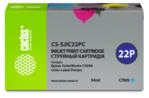 Картридж струйный Cactus CS-SJIC22PC C33S020602 голуб.пигм. (34мл) для Epson ColorWorks C3500 с чипом