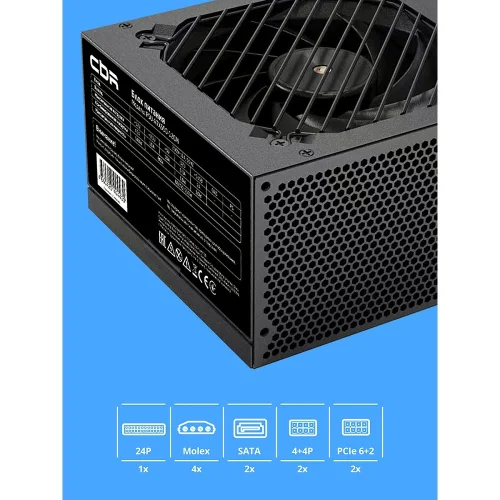 Блок питания CBR ATX 650W 80+ Bronze, DC-DC, APFC, 0.6mm, 24pin, 1*8-pin(4+4P), 1*6+2pin, 2*SATA, 4*IDE, 12cm fan, 1.2м кабель питания, черный [PSU-ATX650-12GM] BOX фото 3