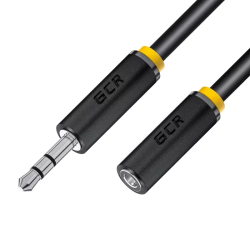 GCR Удлинитель аудио 10.0m jack 3,5mm/jack 3,5mm черный, желтая окантовка, ультрагибкий, M/F, Premium, экран, стерео (GCR-53994)