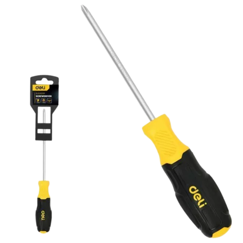 Отвертка Pozidriv Deli DL631001P PZ1x75мм сталь Cr-V, двухкомпонентная прорезиненная рукоять