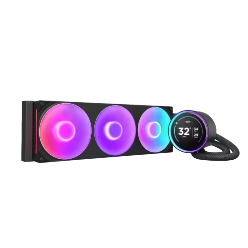 Система жидкостного охлаждения для ПК/ Water Cooling System NZXT Kraken Elite 420 RGB (350W, 420mm, LED temp., Black/ Fans: 3x140mm, 98.61CFM, 34.5dBA, 2000RPM/ Pump height 65mm, 2800RPM, Rad thicknes (RL-KR42E-B2)