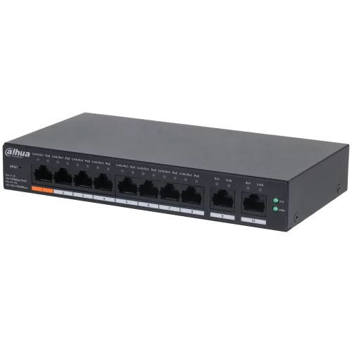 Коммутатор DAHUA DH-CS4010-8ET-60 8-портовый PoE с функцией облачного управления L2, 8xRJ45 100Mb PoE, 2xRJ45 1Gb (uplink), суммарно 60Вт, коммутация 4.8 Гб, MAC-таблица 8К, металл (DH-CS4010-8ET-60)