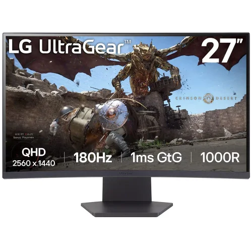 Монитор 27 LG 27GS60QC-B Curved VA, 2560x1440, 180Hz, 1ms, 300сd/ m, 3000:1, HDR10 | 2xHDMI(2.0), DP(1.4) | HAS, Swivel, ExPSU, Vesa 100, Black (27GS60QC-B.ARUQ)