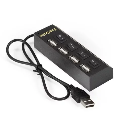 Exegate EX293977RUS USB-Хаб (концентратор) ExeGate DUB-42SW (кабель-адаптер USB2.0 --] 4xUSB2.0, кнопки включения/отключения для каждого порта, Plug&Play, черный) фото 2