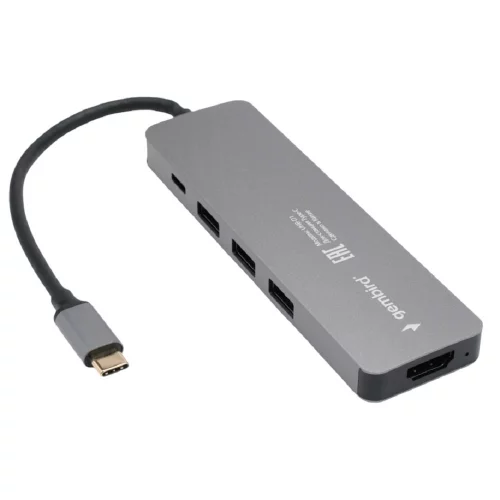 Gembird Док-станция Type-C 5в1: 3xUSB3.1, PD100W, HDMI, кабель 17см, алюминий (UHB-D1)