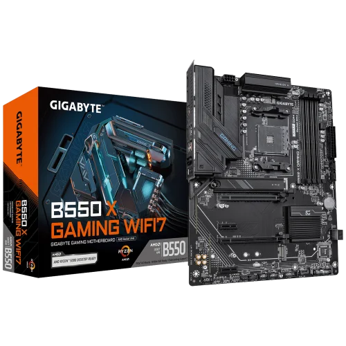 Материнская плата Gigabyte B550 X GAMING WIFI7 B550, AM4, 4*DDR4, 2*PCIEx16, 2*PCIEx1, 2*M.2, 2*TypeC, 1*USB3.2Gen2, 4*USB3.2Gen1, 4*USB2.0, 4*SATA3.0, 2.5G, DP, HDMI, ATX, RTL
