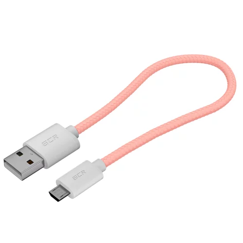 GCR Кабель 3A 0.5m MicroUSB, быстрая зарядка, розовый нейлон, GCR-51688
