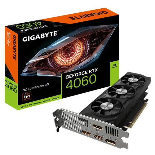 Видеокарта/ VGA GIGABYTE NVIDIA GeForce RTX 4060 OC Low Profile 8G 8GB, GDDR6/128-bit, PCIe 4.0, 2xHDMI 2.1, 2xDP, 2-slot (GV-N4060OC-8GL)