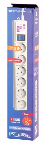 Фильтр-удлинитель Power Cube 1,9м, SPG6-16-1,9М (SPG6-16-1,9М) Фильтр-удлинитель Power Cube 1,9м 6 роз (серый) 16А/ 3,5кВт (SPG6-16-1,9М) фото 4