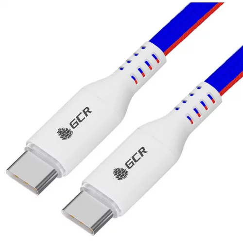 GCR Кабель 1.0m Type C-C POWER DELIVERY 18 W, быстрая зарядка, ТРИКОЛОР Россия, AL case белый, белый ПВХ, GCR-54961