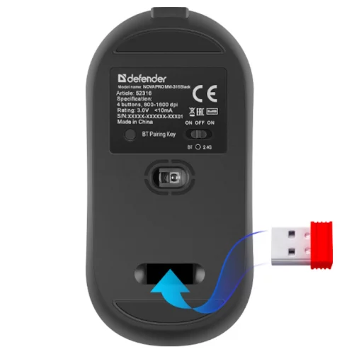Defender Беспроводная оптическая мышь NovaPro MM-316 чрн,2.4G+BT,4кн,1600dpi,400мАч (52316) фото 2