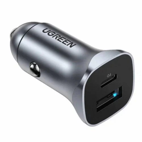 Автомобильное зарядное устройство UGREEN CD130 (40858) USB-C PD+USB-A QC 30W Fast Car Charger + SCP2 .5W. Цвет: серый (40858_)