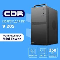 CBR Корпус mATX Minitower V205, без БП, 1*USB 3.0, 1*USB 2.0, HD Audio+Mic, Handle, каркас металл 1.8мм, Black [PCC-MATX-V205-WPSU]