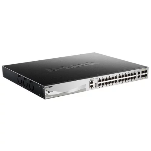 DGS-3130-30PS/ B1A Управляемый L3 стекируемый коммутатор с 24 портами 10/ 100/ 1000Base-T, 2 портами "10GBase-T и 4 портами 10GBase-X SFP+ (24 портов PoE 802.3af/ at, (DGS-3130-30PS/B1A)