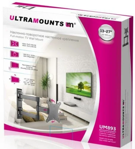 Кронштейн для телевизора Ultramounts UM893 черный 13-27 макс.20кг настенный поворотно-выдвижной и наклонный
