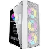 Powercase CMRMW-L4 Корпус Rhombus X4 White, Tempered Glass, Mesh, 4x 120mm 5-color LED fan, белый, ATX (CMRMW-L4)