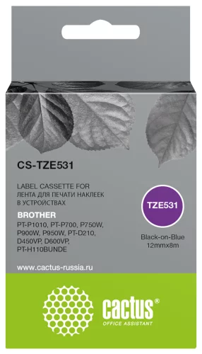 Картридж ленточный Cactus CS-TZE531 TZe-531 черный на синем 12x8 для Brother PT-P1010, PT-P700, P750W, P900W, P950W, PT-D210, D450VP, D600VP, PT-H110BUNDE