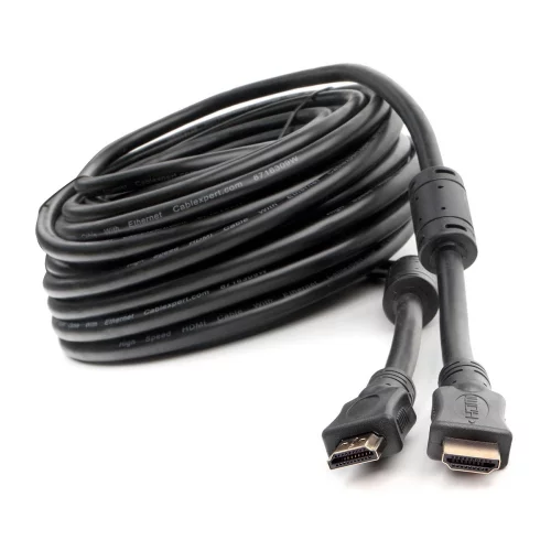Кабель HDMI Cablexpert 19M/ 19M, v2.0, медь, позол.контакты, экран, 2 фер.кольца, 20м, черный, пакет (CCF2-HDMI4-20M)