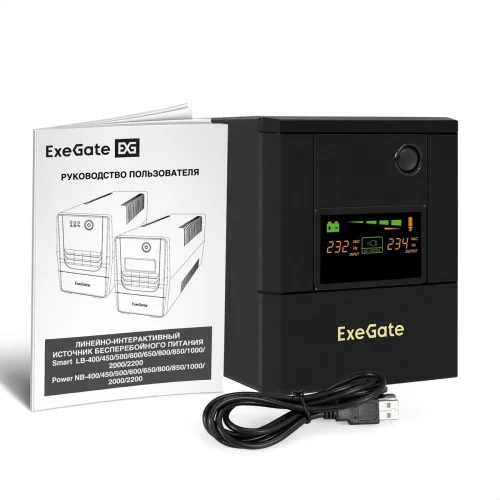 Exegate EX299826RUS ИБП ExeGate Smart LB-2200.LCD.AVR.8C13.USB (2200VA/1300W, цветной LCD, AVR, 8*C13, USB, батарея 12V 9Ah - 2 шт., металлический корпус, Black)