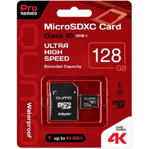 Micro SecureDigital 128Gb QUMO QM128GMICSDXC10U3 {MicroSDXC Class 10 UHS-I, SD adapter}