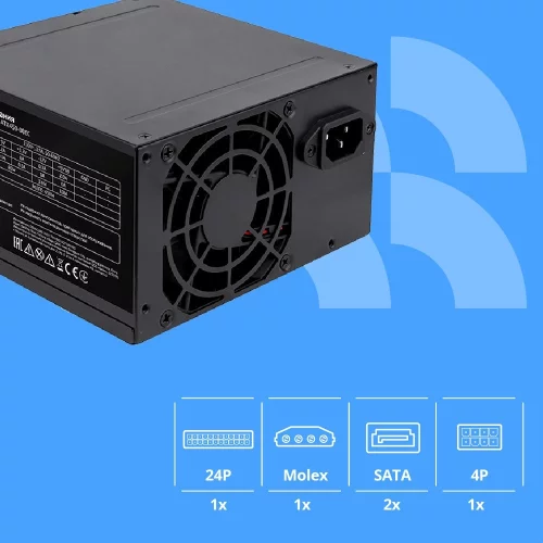 Блок питания CBR ATX 450W, 8cm fan, 20+4pin/1*4pin/1*IDE/2*SATA, кабель питания 1.2м, черный [PSU-ATX450-08EC] OEM фото 3