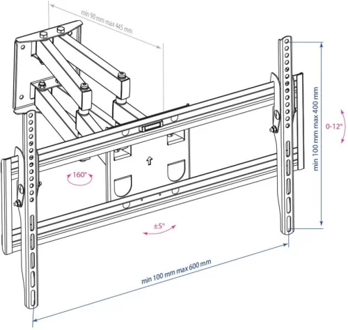 Кронштейн для ТВ ARM MEDIA PT-16 black (max VESA 400x400 мм., настенный, наклонно-поворотный, max 40 кг) (10198) фото 3