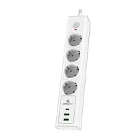 Cablexpert Сетевой фильтр Exnovo EXN-4-CU2-W-2 (4р, 16А, 1xType-C PD, 30Вт, 2 х USB, 2м, ур.защиты 4+) белый, коробка