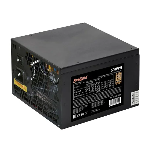 Exegate EX280577RUS Блок питания 500W Exegate , RTL, 80+Bronze 500PPH, ATX, black, APFC, 12cm, 24p, (4+4)p, 5*SATA, 3*IDE фото 2
