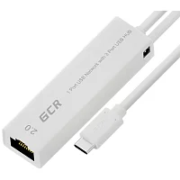 Greenconnect USB 3.1 Type C -> Ethernet RJ-45 F Lan Card + USB 2.0-разветвитель на 3 порта, сетевой адаптер, белый, GCR-UC2CL02