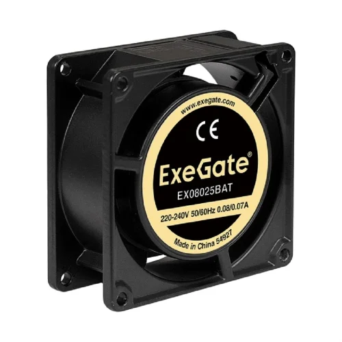 Exegate EX288998RUS Вентилятор 220В ExeGate EX08025BAT (80x80x25 мм, 2-Ball (двойной шарикоподшипник), клеммы, 2600RPM, 32dBA)