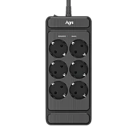 Сетевой фильтр AGNI плоский TP-FS6E-3m-black, 6 розеток Schuko, чёрный, кабель 3 метра, мощность нагрузки 4000 Вт, 16А, заземление, защита от короткого замыкания, сечение кабеля 3 х 1.5 кв.мм., размер
