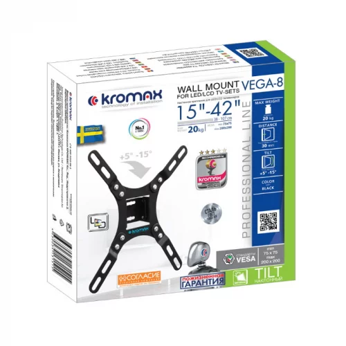 Кронштейн Kromax VEGA-8 настенный/наклонный для LED/LCD TV 15-42/ 30 мм/ 20 кг черный (24048) фото 2