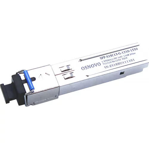 Oптический SFP модуль OSNOVO SFP-S1SC13-G-1310-1550 Оптический SFP Модуль. Одно волокно Single Mode. Скорость: до 1,25 Гбит/c. Тип разъема: SC. Оптический бюджет: 13дБ. Расстояние передачи - до 20км. Рабочая длина волны,нм