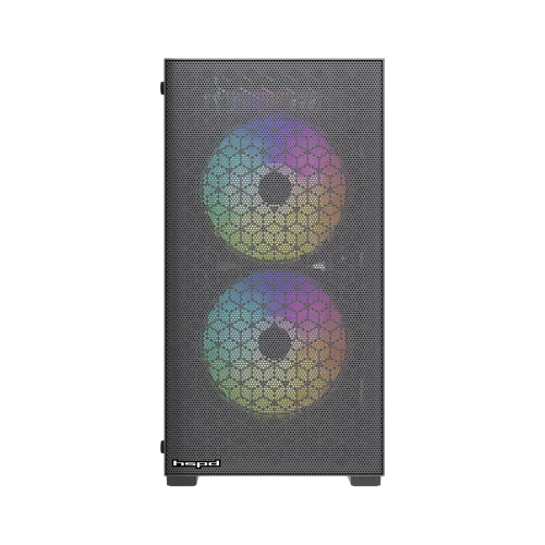 Корпус без блока питания/ Case HSPD M334, Mesh Mini-tower, Black, TG, 0.45 SPCC, 2x140mm ARGB + 1x120mm ARGB mATX, mITX 160/ 340/ 184mm 2x2.5, 2x3.5, 4xPCI 1xUSB-A 3.0, 2xUSB-A 2.0 385x200x390mm (M334-TGBK-ARGB)