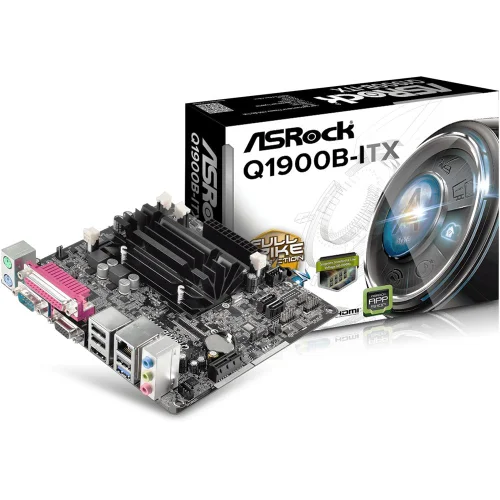 Материнская плата с ЦПУ ASRock Q1900B-ITX (Q1900B-ITX) Материнская плата с ЦПУ ASRock Q1900B-ITX, Intel® Quad-Core Processor J1900 (2 GHz), Mini-ITX, 2xDDR3/DDR3L-1333 SO-DIMM, Max 16GB, 1xPCI-Ex1, 1xSATA2, Giga Lan, 6CH, VGA/HDMI, 3xUSB2.0, 1xUSB3.0 RTL {20}