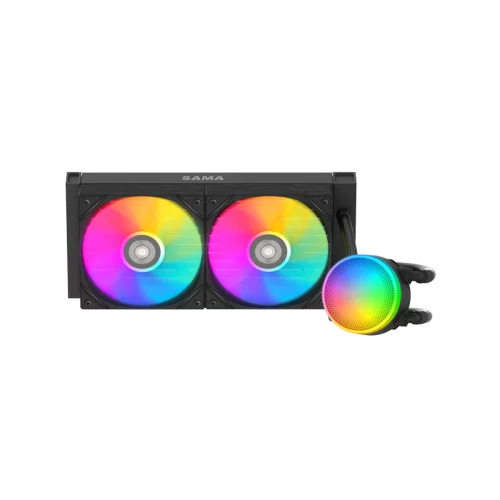 Водяное охлаждение для процессора/ Water Cooling System SAMA L40 Black (240mm, Black, ARGB/ Fans: 2x120mm, 82.79CFM, 29dBA, 2000RPM/ Pump height 52mm, 29dBA, 2500RPM, Rad thickness 27mm/ S: 1851, 1700 (L40-BKWAYXO2-G)