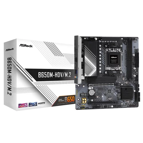 ASROCK B650M-HDV/ M.2, AM5, B650, 2*DDR5, HDMI+DP, 4xSATA3 6.0, M.2 Socket, RAID, USB 3.2, USB 2.0, Type-C, mATX (B650M-HDV/M.2)