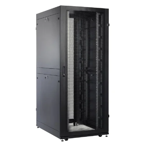 Шкаф серверный ПРОФ напольный 48U (800x1200) дверь перфор., задние двойные перфор., черный, в сборе (ШТК-СП-48.8.12-48АА-9005)