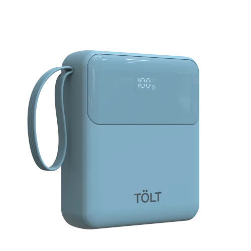 Портативный аккумулятор TOLT Lit LT-LI10S, 10000mAh, 22,5W, fast charging and PD, light blue/ Powerbank TOLT Lit LT-LI10S, 10000mAh, 22,5W, fast charging and PD, light blue