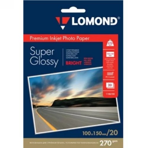 Фотобумага LOMOND Одностороняя суперглянцевая ярко-белая, 270г/м2, A6 /20л. (1106102)