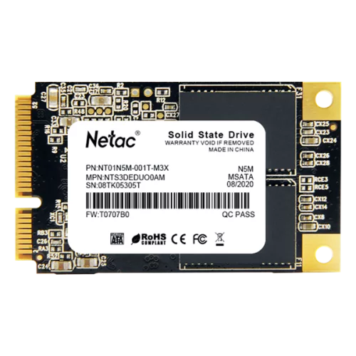 Netac SSD N5M 1TB mSATA SATAIII 3D NAND, R/ W up to 560/ 520MB/ s, TBW 560TB, 3y wty (NT01N5M-001T-M3X)
