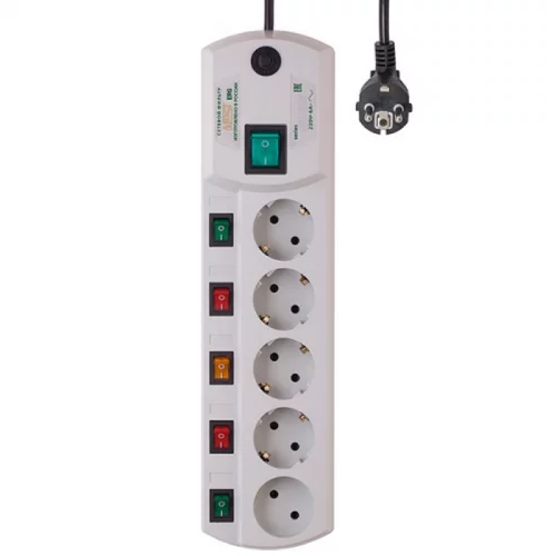 Сетевой фильтр Most ERG CEE 7/ 4 «Schuko» 4 шт, CEE 7/ 16 «Europlug» 1 шт, 5 м, белый (ERG 5 M, WH) фото 2