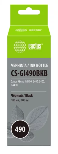 Чернила Cactus CS-GI490BKB GI-490 черный пигментный 100мл для Canon Pixma G1400/G2400/G3400